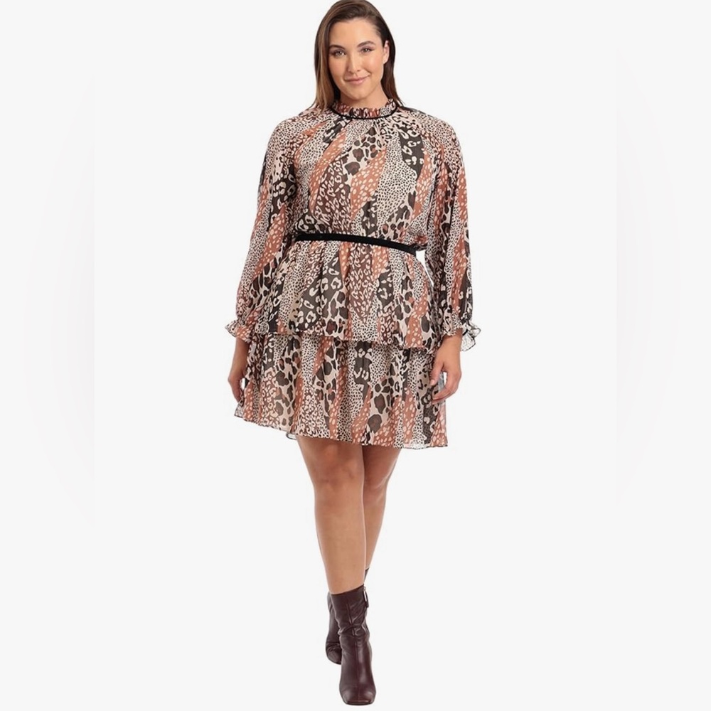 Tiered Animal Print Dress in Brown and Black Mini Dress Size 22w NWT